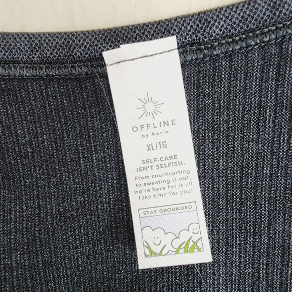 Aerie OFFLINE Sidewalk Seamless Ribbed Long Sleeve Crop Top Black XL NWT Stretch - Picture 4 of 7